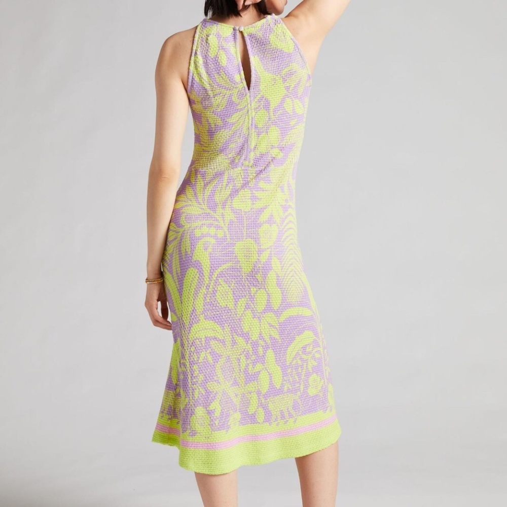 Farm Rio Knit Midi Dress Anthropologie Women Fitted Lime Green Yellow - size XL - Picture 4 of 7